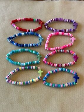 Kids Multicolor Bead Cross Bracelet set of 8